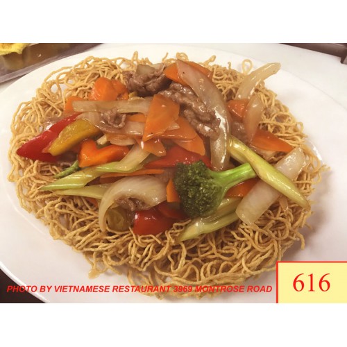 616. MÌ XÀO GIÒN BÒ RAU CẢI - CẢI - BEEF & VEGETABLES WITH CRISPY EGG NOODLE